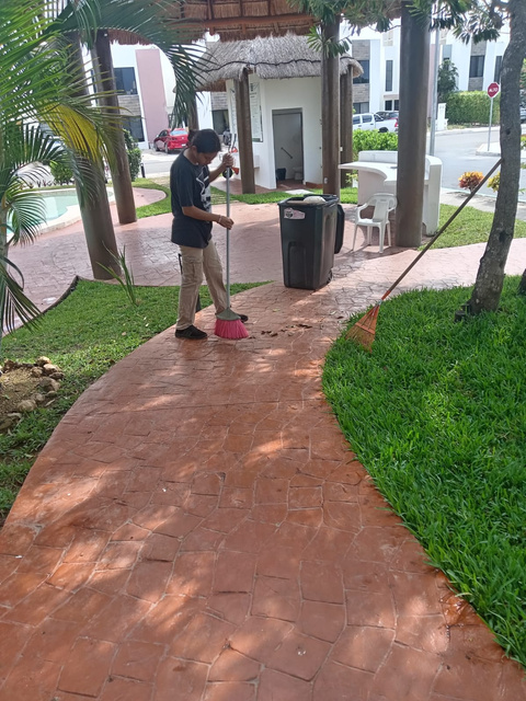 Personal barriendo el andador principal